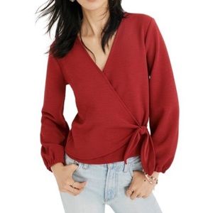 Madewell Texture and Thread Red Crepe Wrap Blouse
